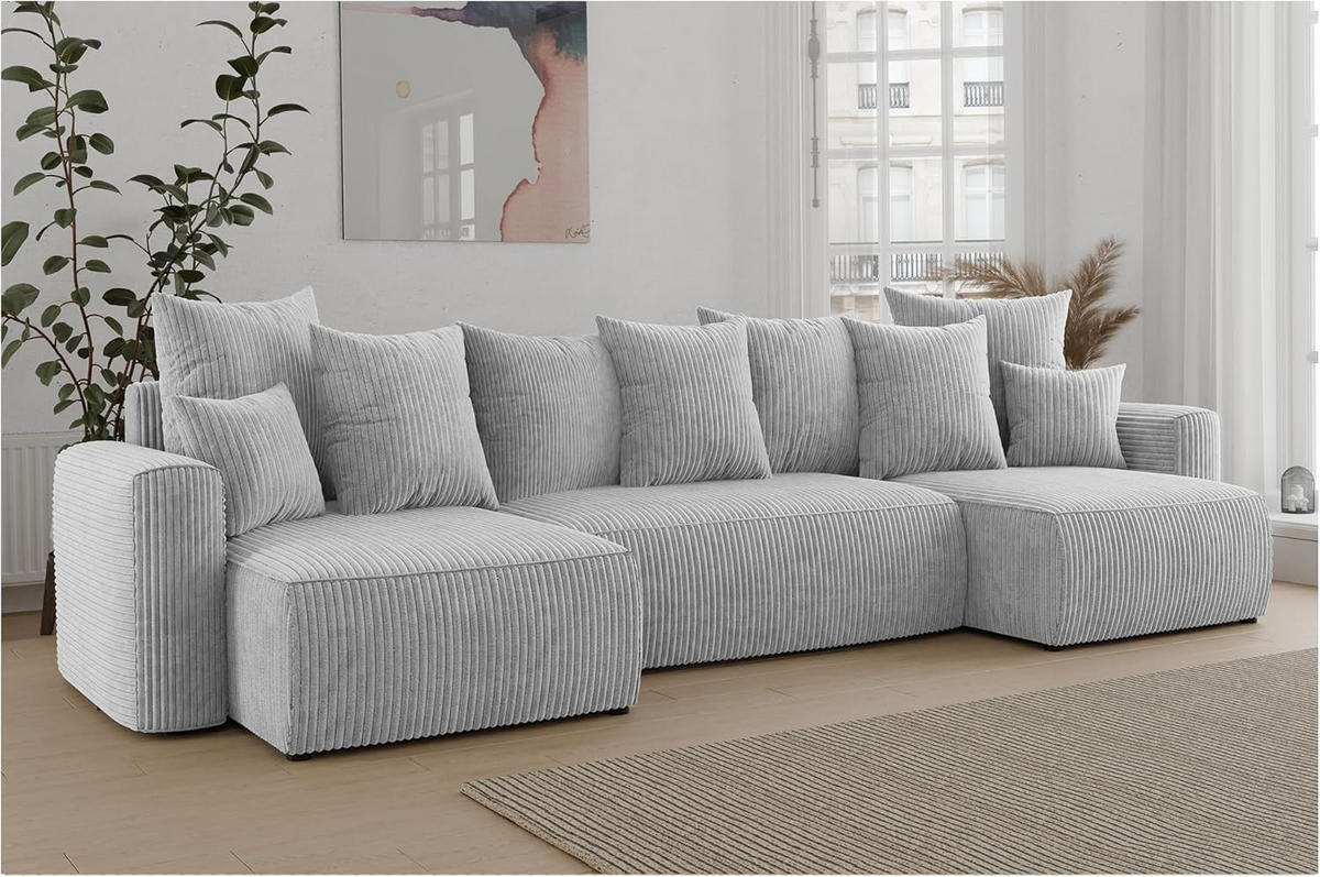 ECKSOFA DAVE U - Hellgrau/Schwarz, Holzwerkstoff (312/142cm) - Meblini