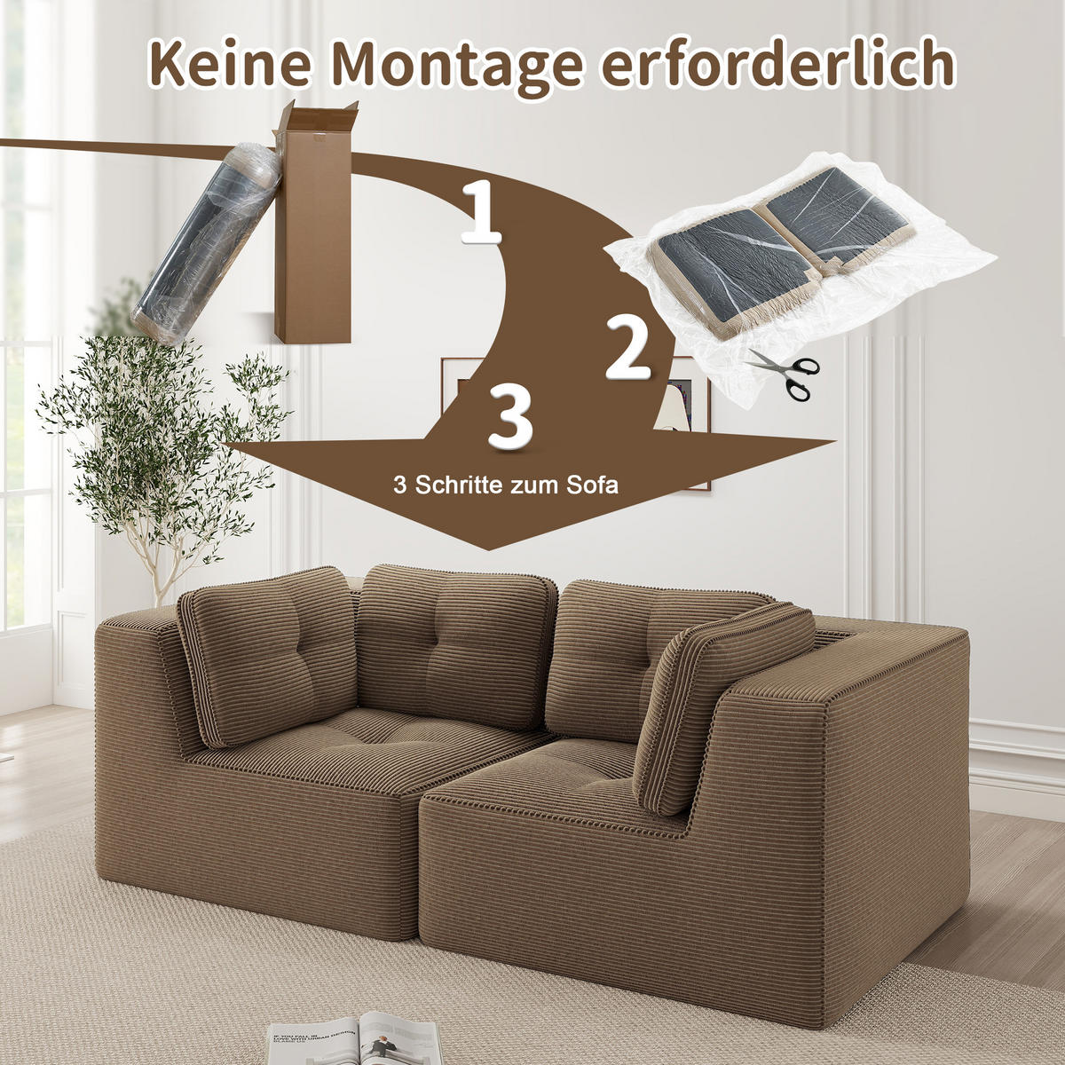 2-SITZER-SOFA DE-34220 modular Braun - Braun, Textil (104/69/208cm) - ComfortXL