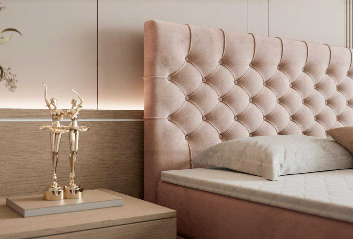 BOXSPRINGBETT Aurora mit Bettkasten, Puderrosa Samt 160x200 cm – inkl. H3 Matratze und Topper - Schwarz/Altrosa, Holzwerkstoff/Kunststoff (160/200cm) - WFL GROUP