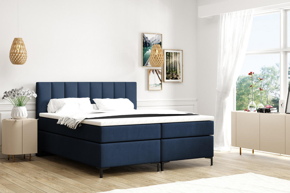BOXBETT CHESTER 120 x 200 Dunkelblau - Dunkelblau, Textil/Metall (120/200cm) - VLR BEDS
