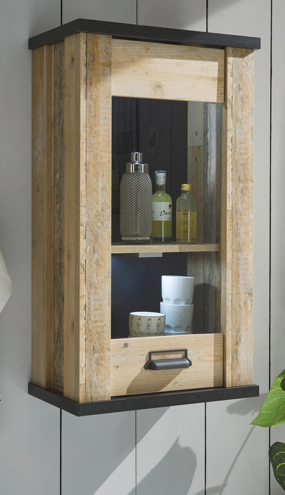 KÜCHENOBERSCHRANK Used Wood, anthrazit 50 cm, Hängeschrank mit Soft-Close - Anthrazit/Schwarz, Glas/Holzwerkstoff (50/90/31cm) - Furn.Design