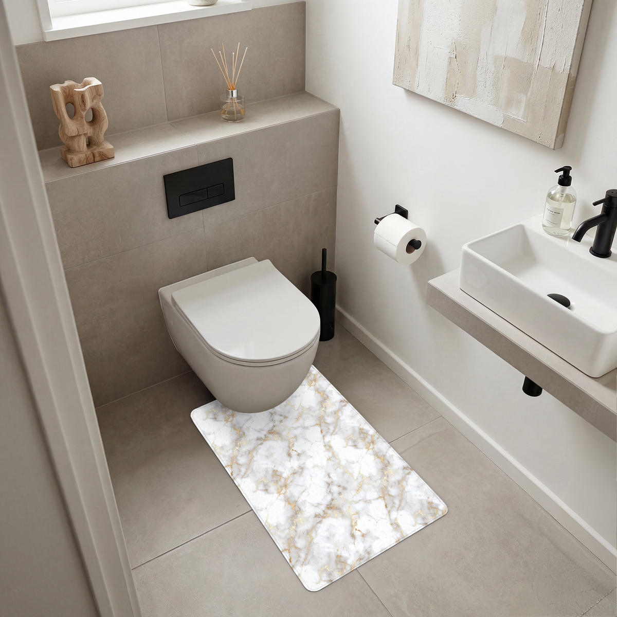 WC PŘEDLOŽKA Zlaté žilky - Mramor - Bílý 50x80 cm - bílá, textil/plast (50/1cm) - OnlyWow