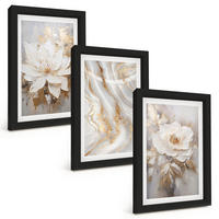 BILDER SET 3er Set - 20x30 cm Schwarzer Rahmen - Abstrakte Blumen aus Marmor - Schwarz, Kunststoff (20/30cm) - TULUP