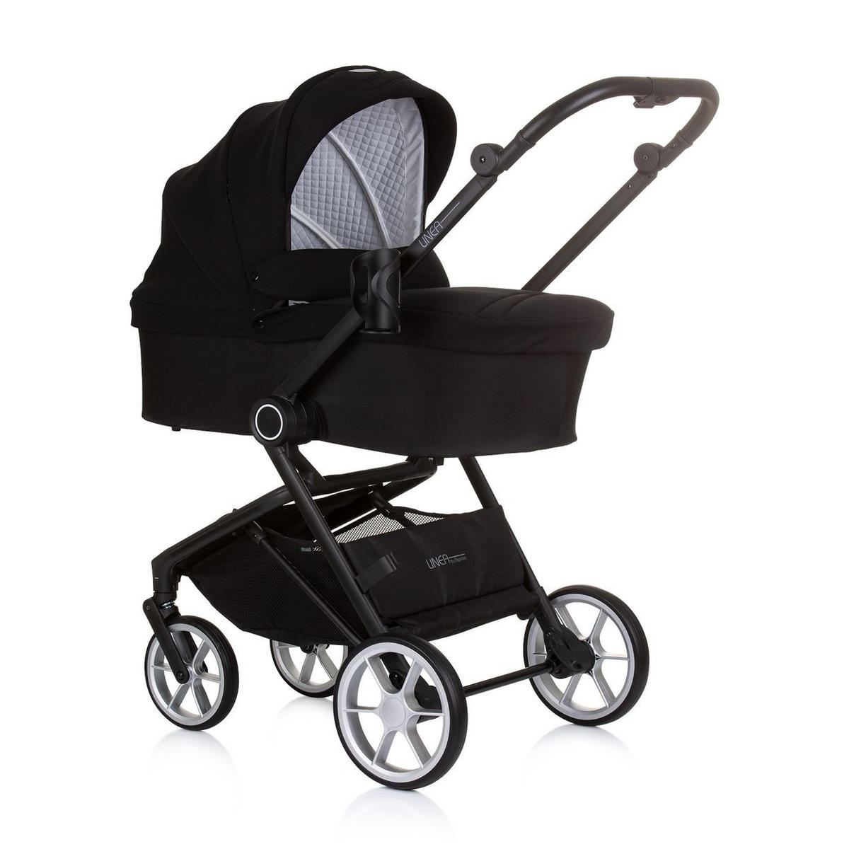 KOMBIKINDERWAGEN Linea 3 in 1 schwarz Sportsitz, i-Size Babyschale, Babywanne - Schwarz, Metall (98/58/116cm) - Chipolino