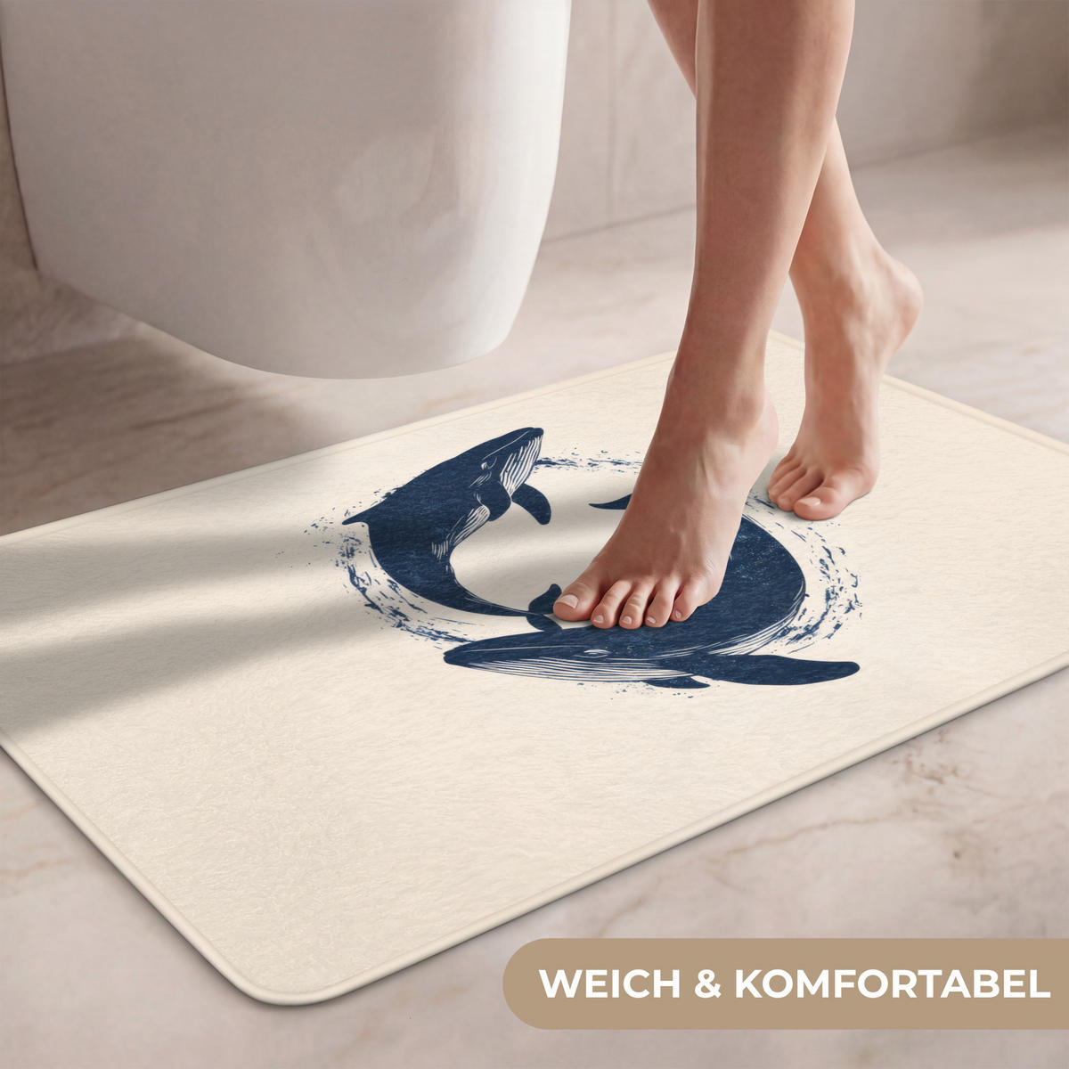 WC PŘEDLOŽKA Velryby - Stříkance - Kruh - Tmavě modrá 80x50 cm - tmavě modrá, textil/plast (80/1cm) - OnlyWow
