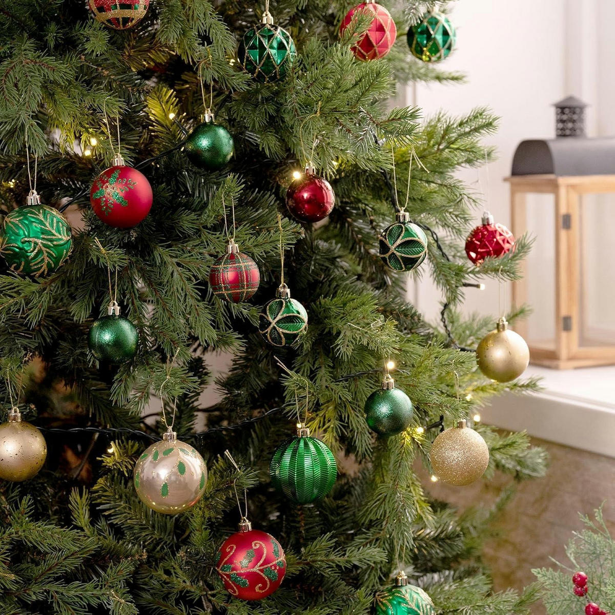 WEIHNACHTSKUGELN 35 Stück 5 cm bruchsicher Landhaus Thema Rot Grün Gold - Multicolor, Kunststoff (5/5/5cm)