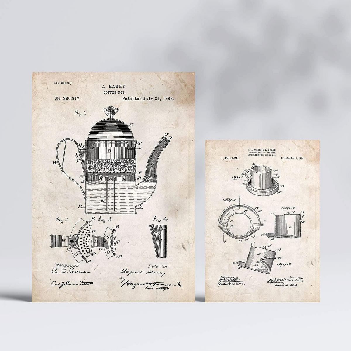 POSTER Set Mit 6 Kaffeemaschine Patenten Größe A3 und A4 Rahmenlos - Klar, Papier (29.7/1/42cm) - Nacnic