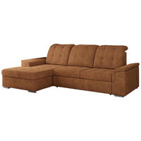 ECKSOFA MADRITO L - Orange Struktur - Links - Silberfarben/Orange, Textil/Metall (160/256cm)