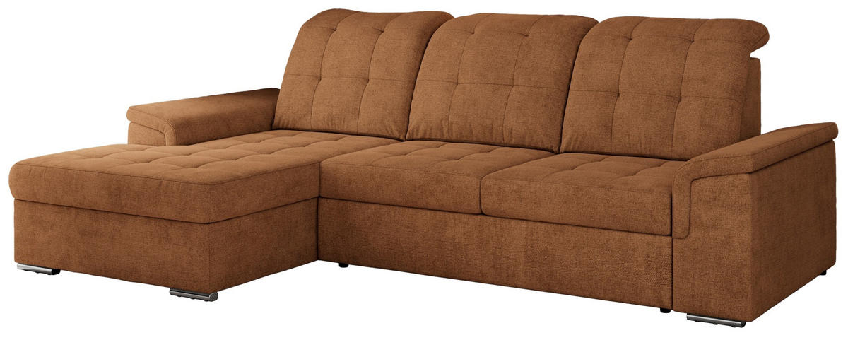 ECKSOFA MADRITO L - Orange Struktur - Links - Silberfarben/Orange, Textil/Metall (160/256cm)