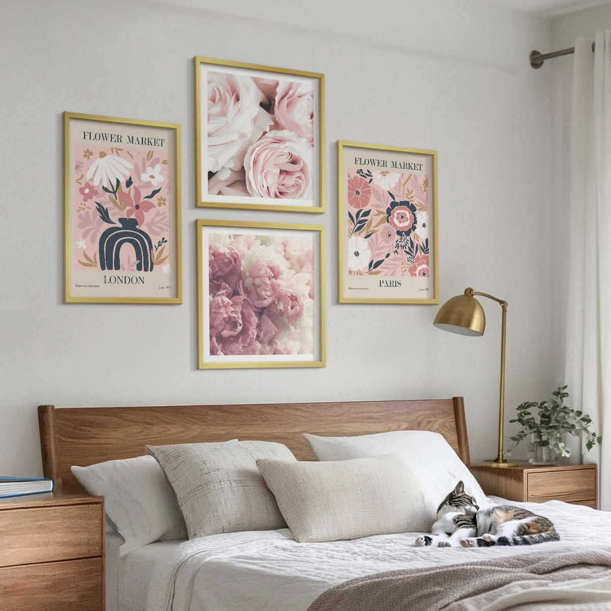 WANDBILDER 4er Set - 50x50 cm & 40x60 cm Goldrahmen - Blumenmotive Rosen Paris - Goldfarben, Kunststoff (50/50cm) - ArtPrintCave