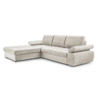 ECKSOFA SANDRO Beige Geflochtener Stoff mit Schlaffunktion - Beige, Holz (277/201cm) - MASSENO