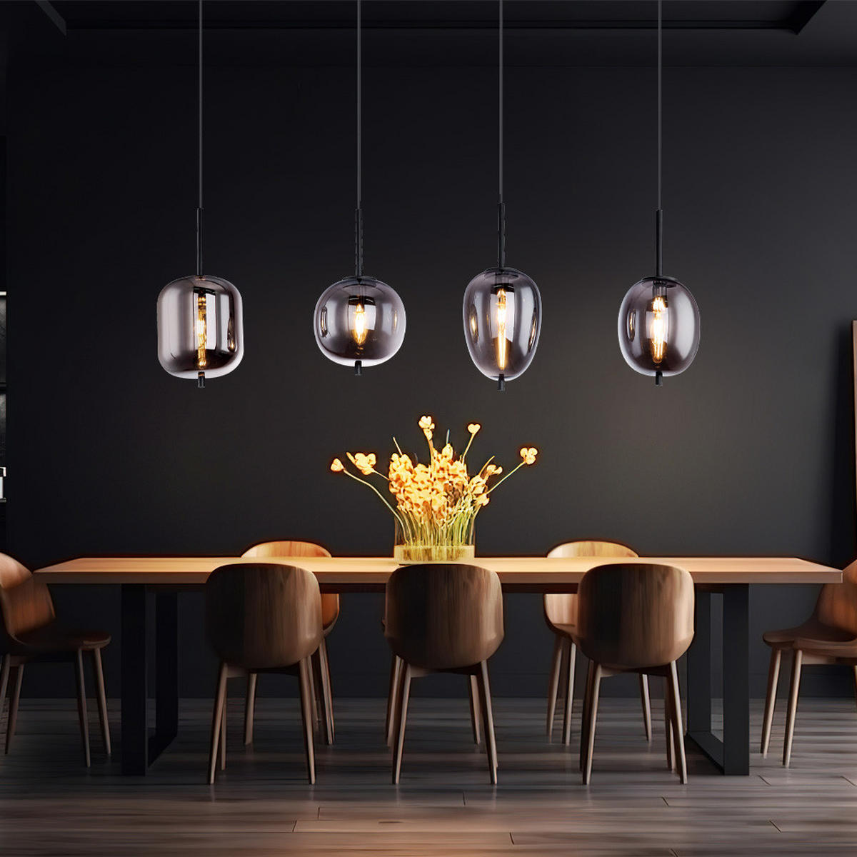 HÄNGELEUCHTE Glas Rauchfarben Grau 4 flammig - Grau, Glas (100/18.5/120cm) - Globo Lighting