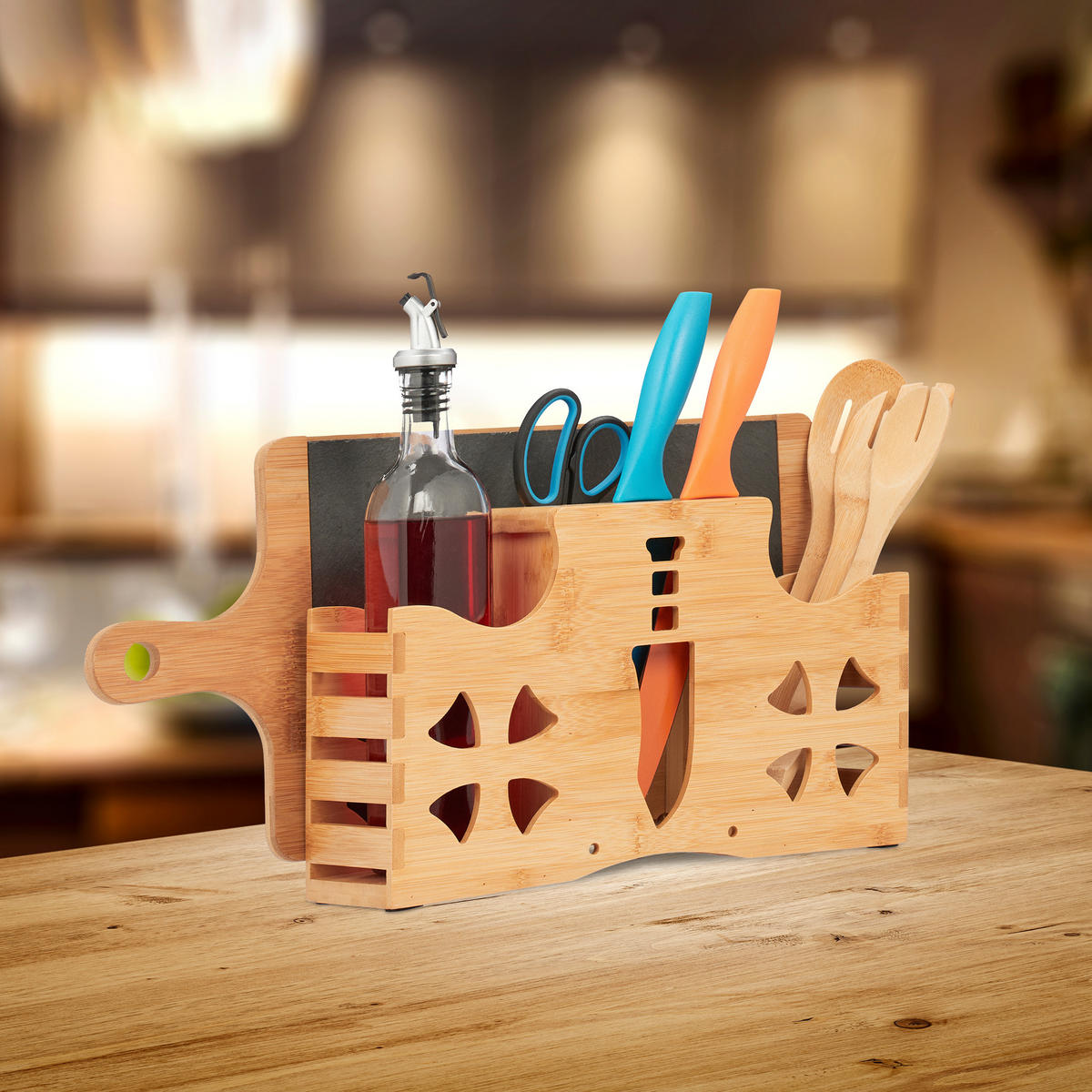 BESTECKHALTER - Hellbraun, Holz (33/20/17cm) - Relaxdays