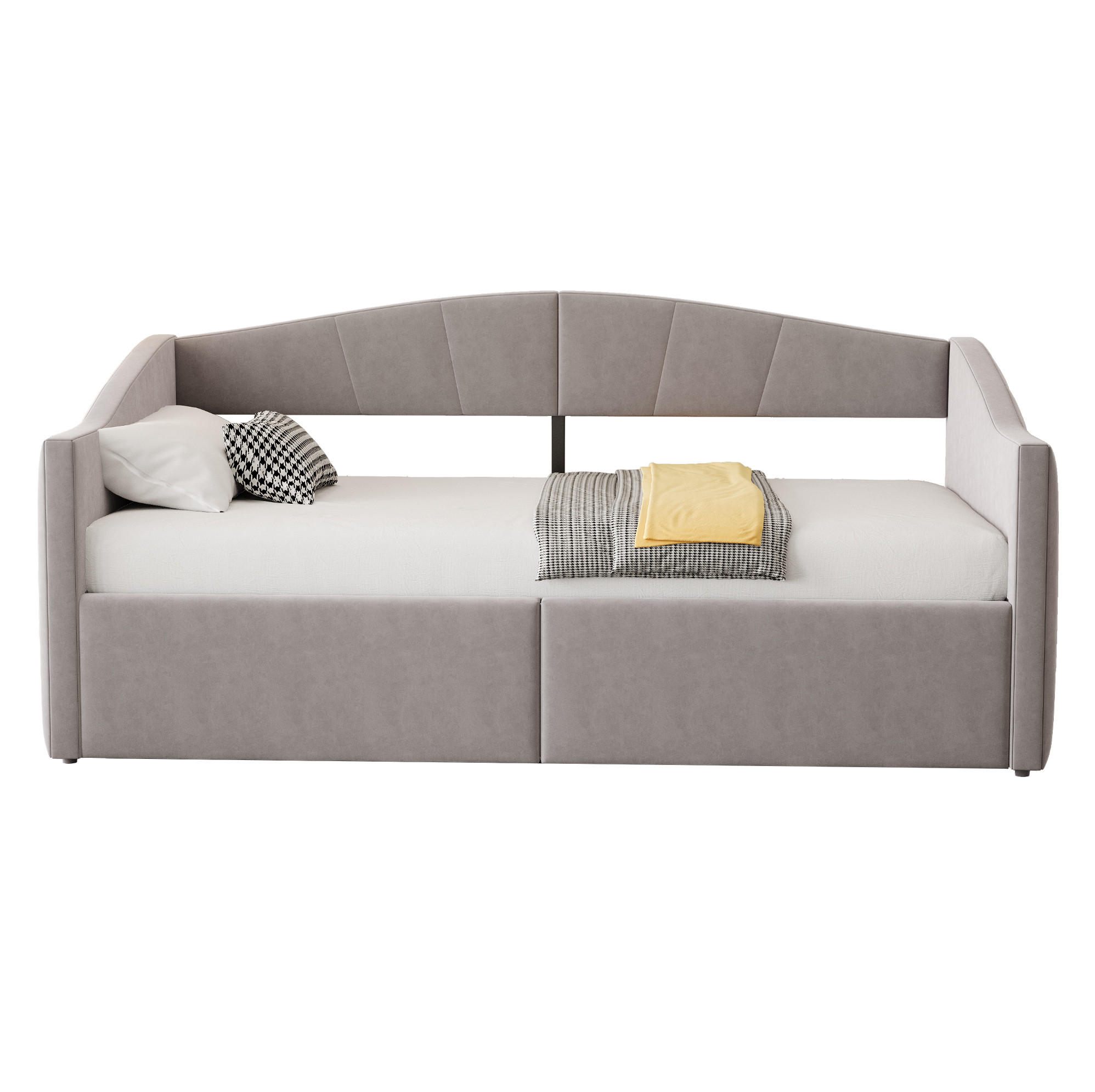POLSTERBETT Schlafsofa 90/200 cm aus Samt mit hydraulischem Stauraum und Armlehnen Hellgrau - Hellgrau, Textil (90/200cm) - Modenvie