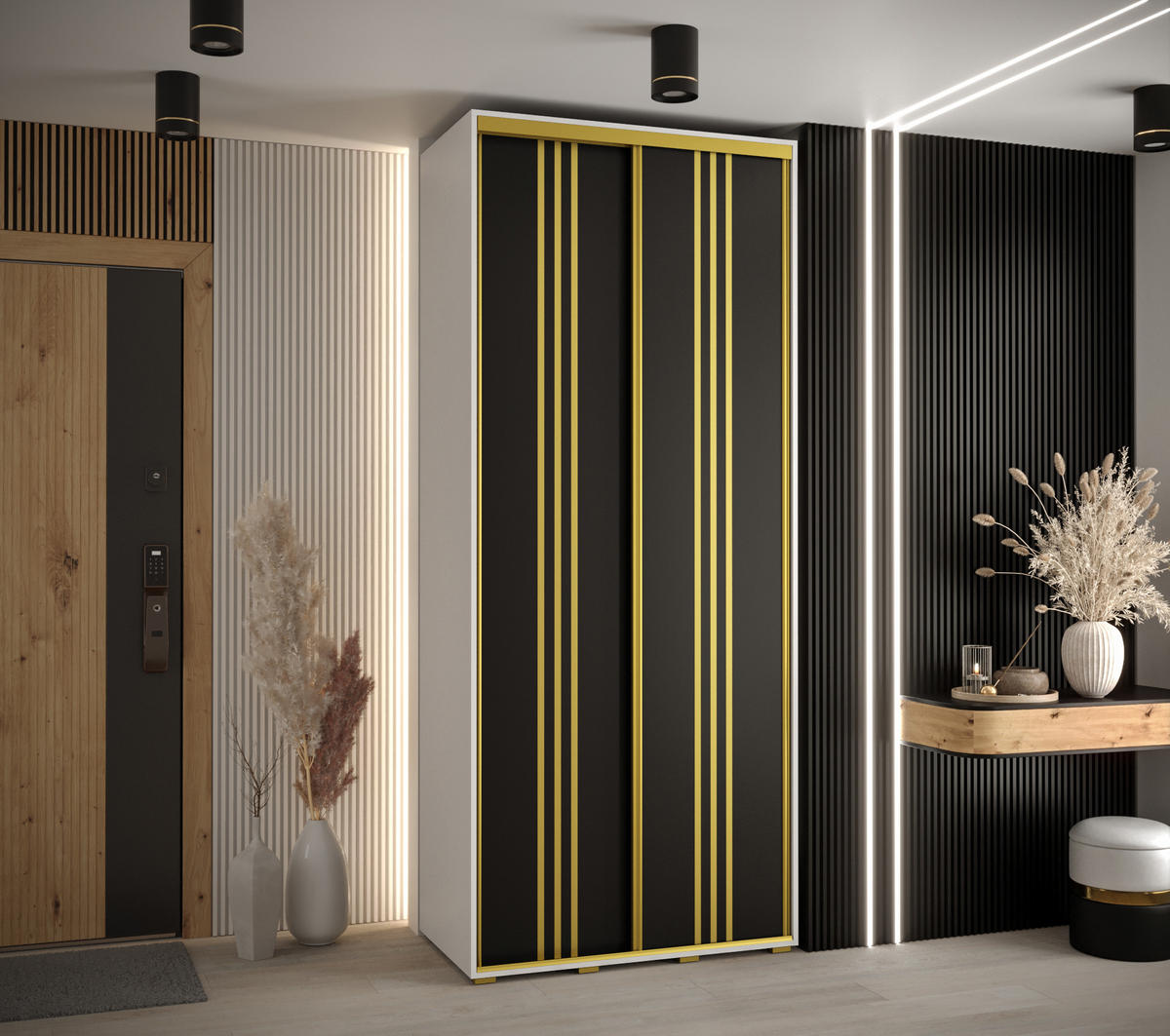 SCHWEBETÜRENSCHRANK 235,2/100/45 2-türig - Goldfarben/Schwarz, Holz/Metall (100/235/45cm) - Abiks Möbel