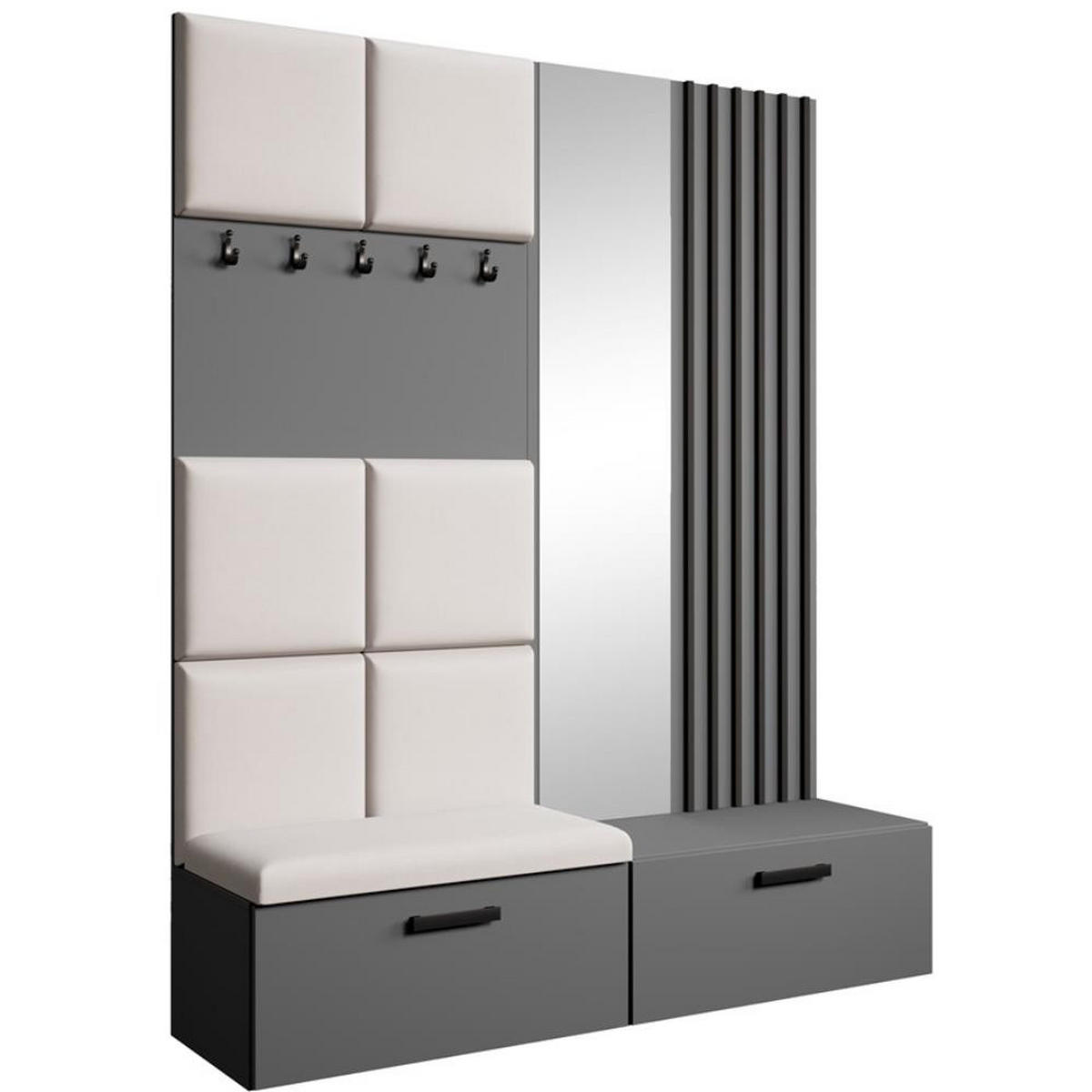 GARDEROBE Margaret I+II 162/203/43 mit gepolsterten Paneelen/Lamellen/Spiegel - Beige/Schwarz, Holzwerkstoff/Kunststoff (162/203/43cm) - Beautysofa