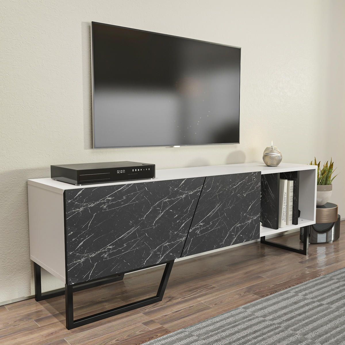 TV-ELEMENT Linossa Weiß Schwarz - Schwarz/Weiß, Holzwerkstoff (150/50.5/35cm) - Decorotika