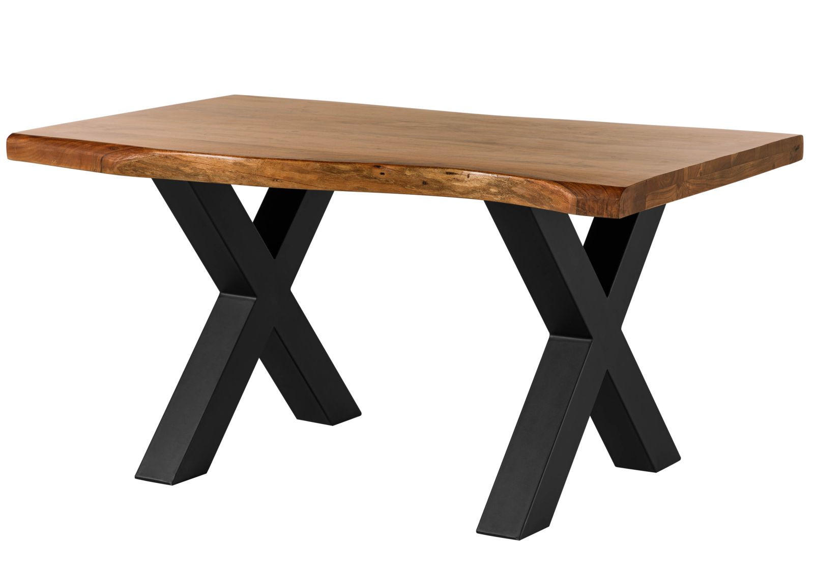 BAUMTISCH Akazie 160x90x77 Akazie natur lackiert / X-Beine anthrazit matt FREEFORM 5 - Naturfarben, Holz (160/90/77cm) - Massivmoebel24