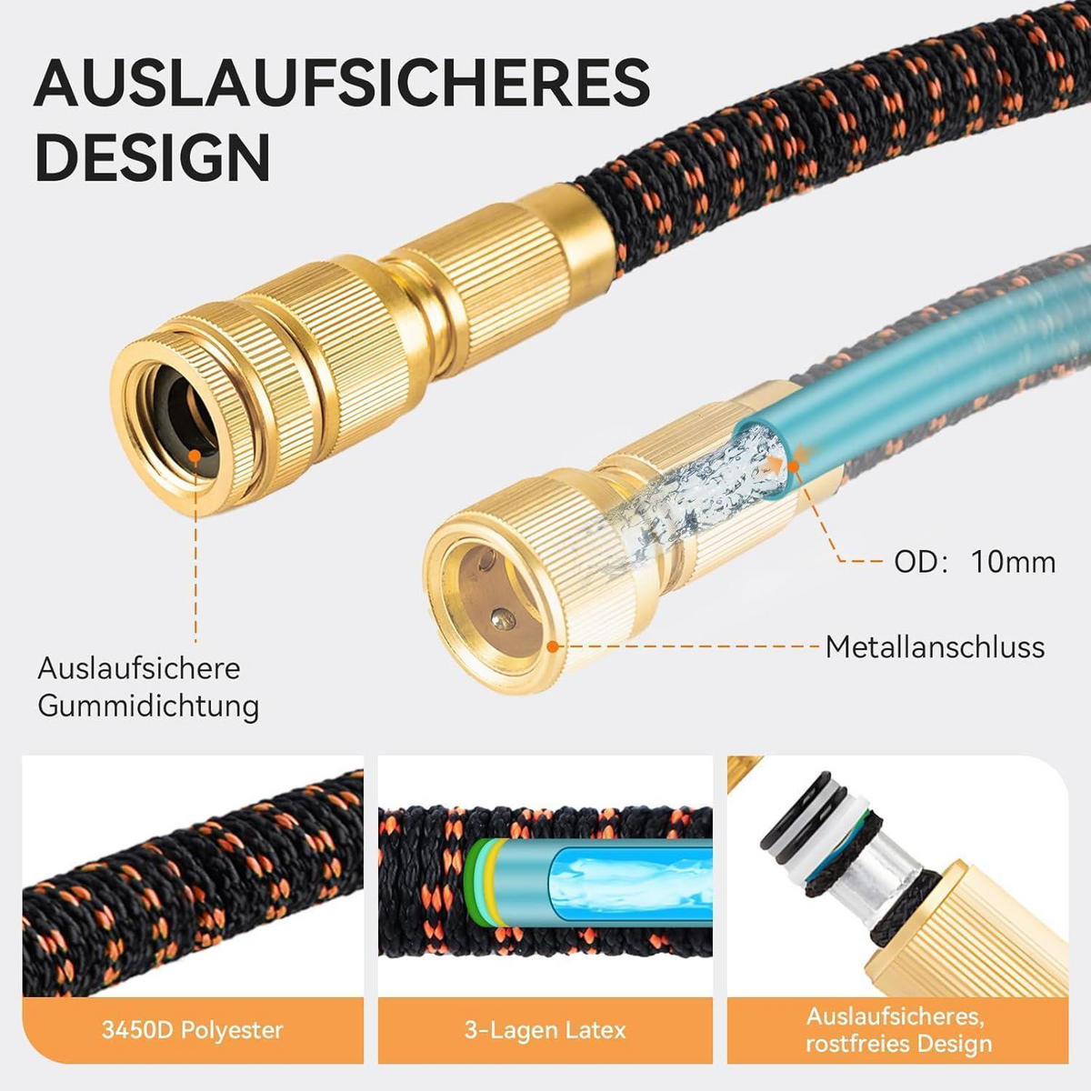 GARTENSCHLAUCH 30 m Schwarz-orange - Multicolor, Textil (28cm)