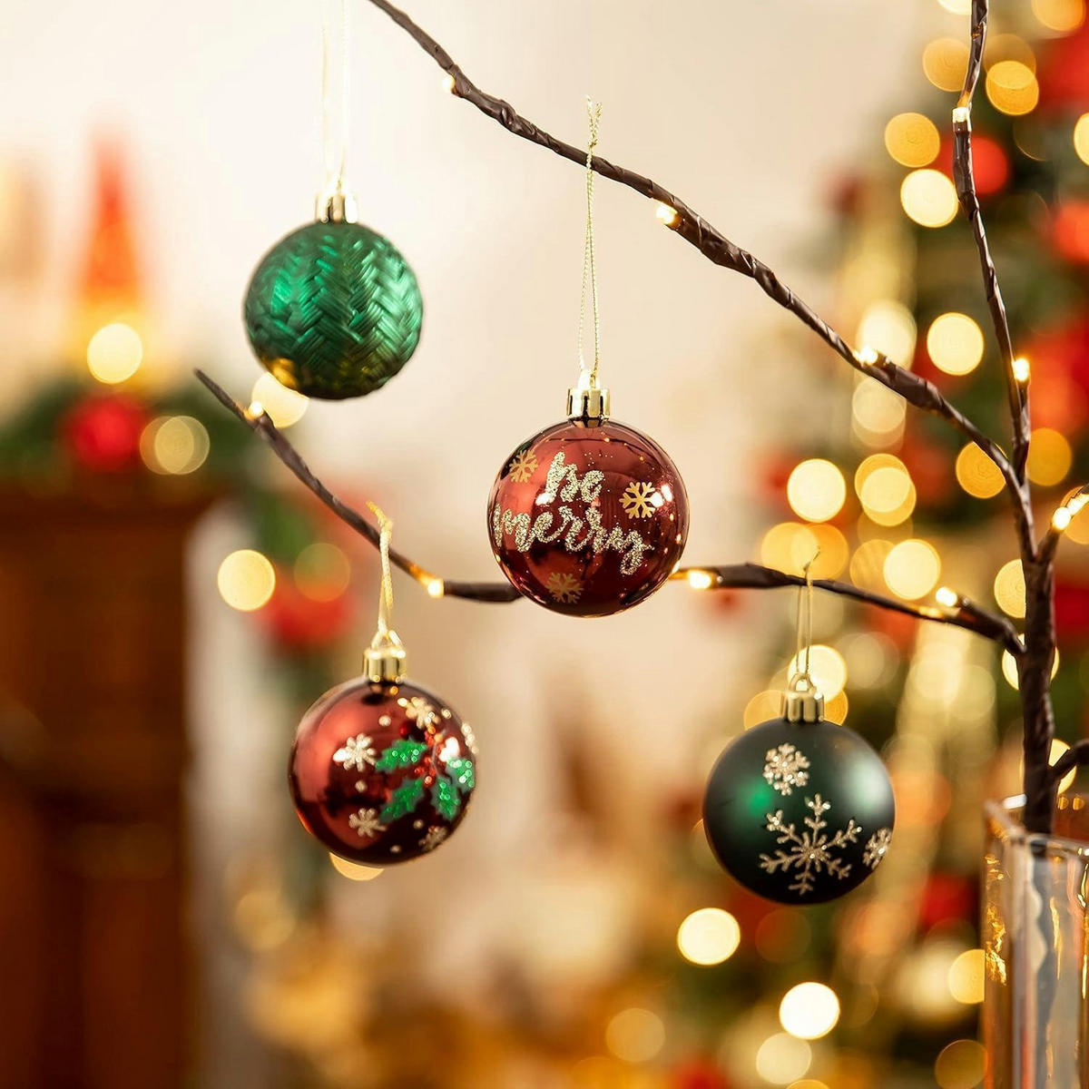 WEIHNACHTSKUGELN 9-teiliges Set 6CM Landstraße Thema Rot Grün Gold - Multicolor, Kunststoff (6/6/6cm)
