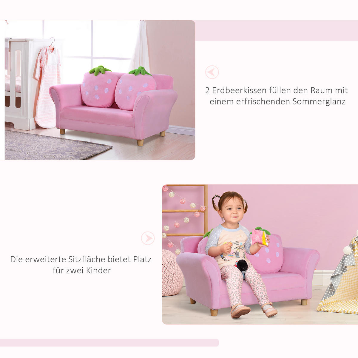 KINDERSOFA, Rosa, Holz - Rosa, Holz (53/48/90cm) - HOMCOM