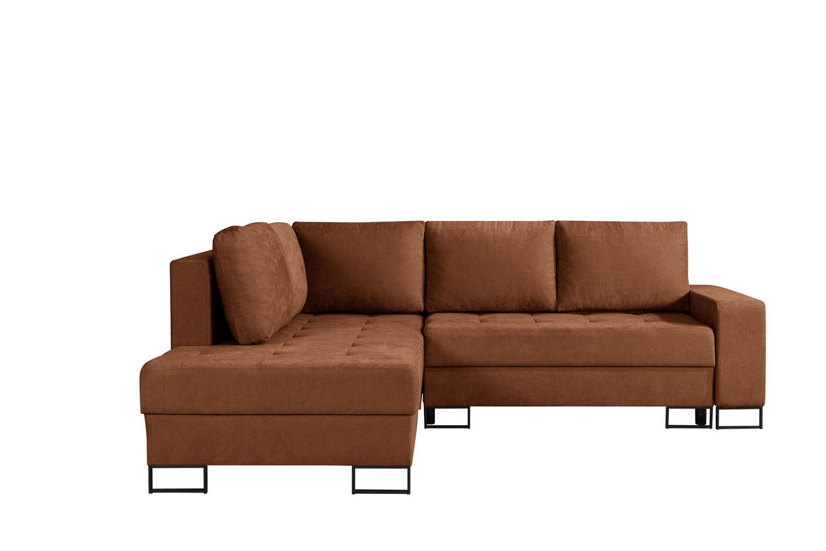 ECKSOFA mit Schlaffunktion Links Rostrot Chenille - 245x200 cm - Trevi - Terracotta/Schwarz, Holz/Holzwerkstoff (245/200cm) - Ravio