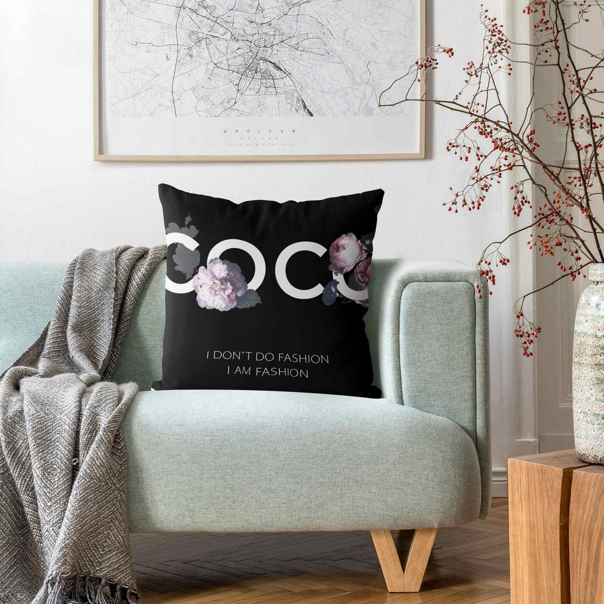 KISSENBEZUG COCO - I don´t do fashion Rosen Schwarz 50/50 cm - Schwarz, Textil (50/50cm) - Bilderwelten