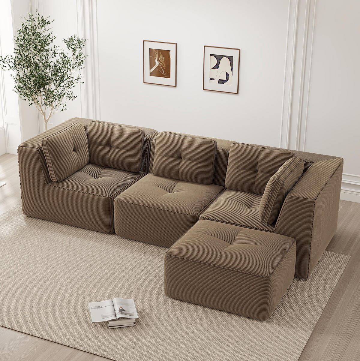 ECKSOFA 297/177/69 cm braun aus Cord mit modularem Design und ohne Aufbau - Braun, Textil (177/297cm) - OKWISH