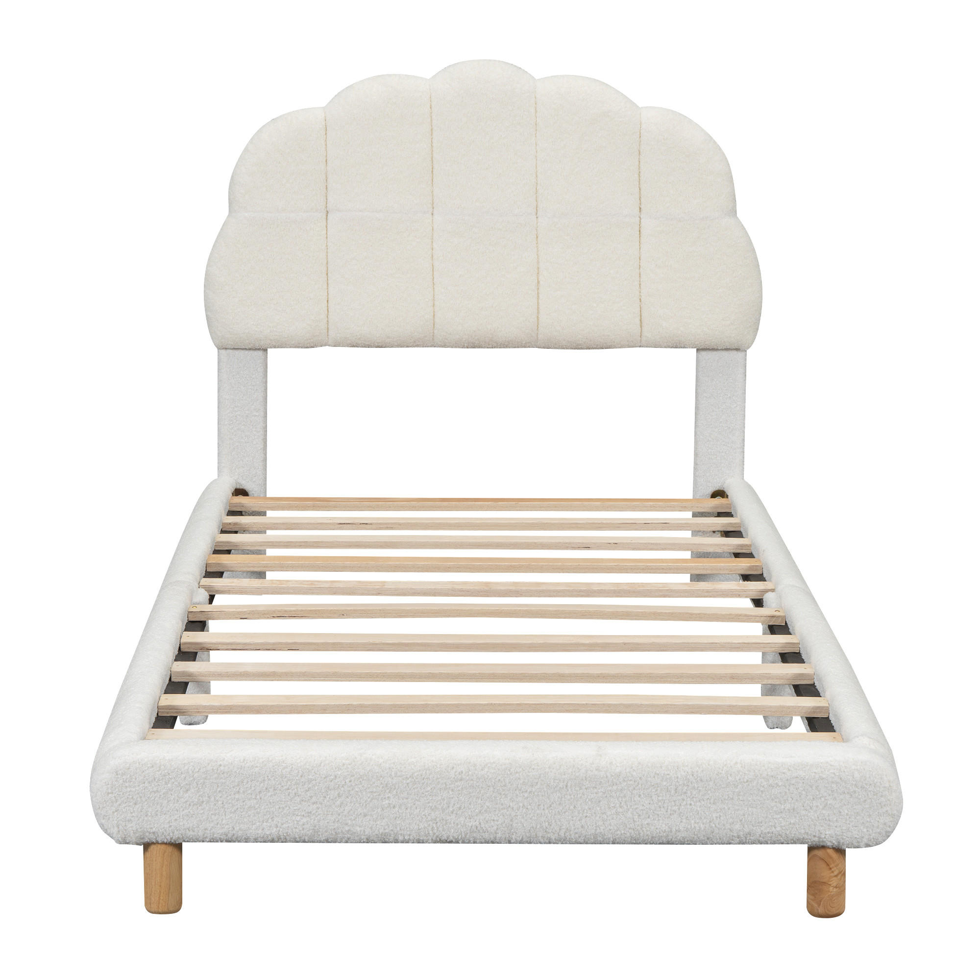 KINDERBETT 90/200 cm DE-04373, mit Plüschbezug und halbkreisförmigem Kopfteil, in Weiß - Weiß, Holzwerkstoff (90/200cm) - ComfortXL