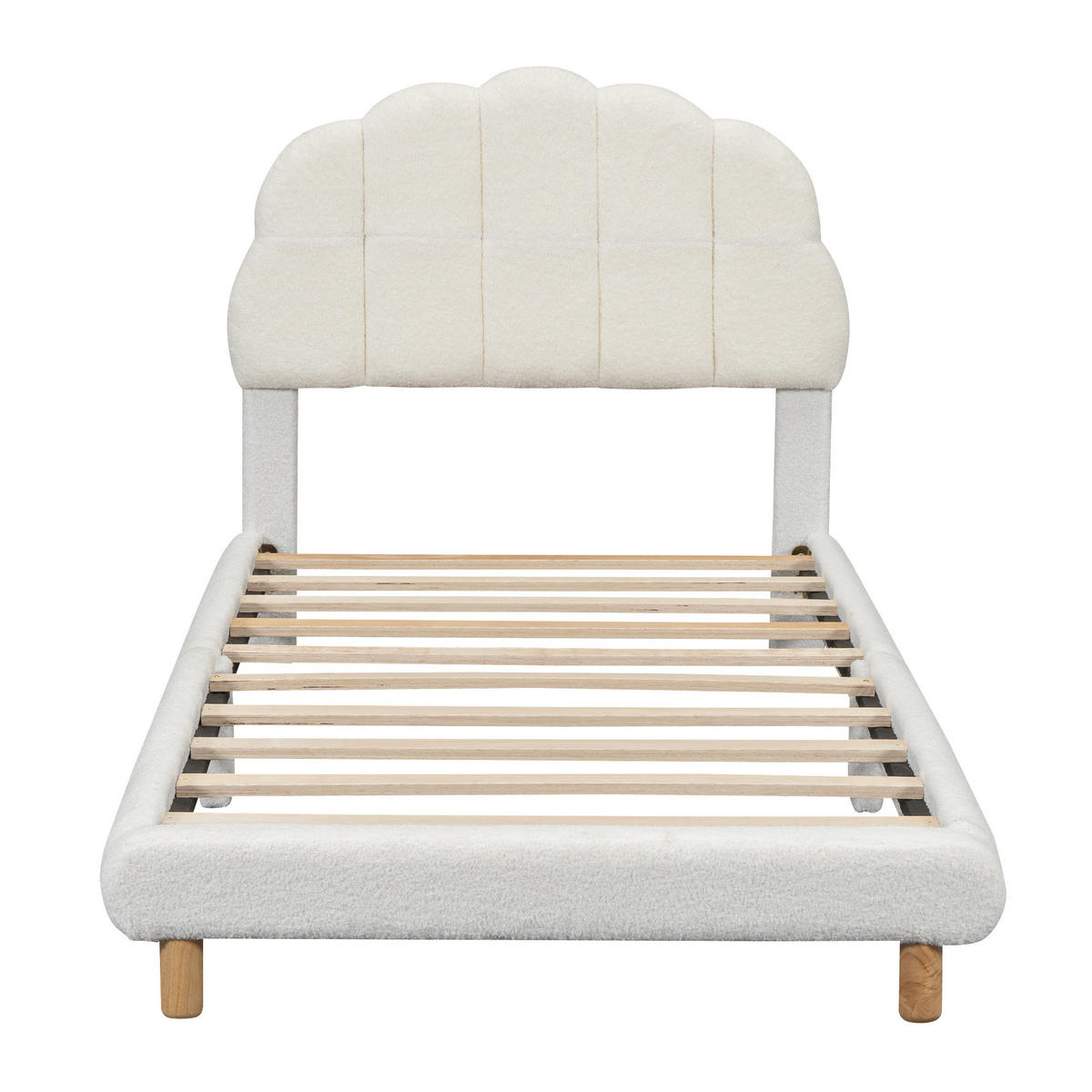 KINDERBETT 90/200 cm Weiß Kinderbett mit niedlichem Kopfteil aus Plush - Weiß, Textil (90/200cm) - OKWISH