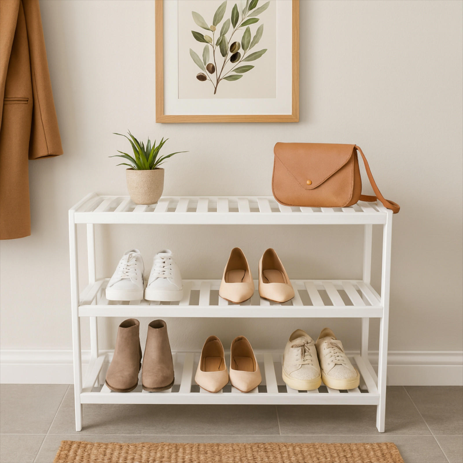 SCHUHREGAL Bambus Weiß 3 Ebenen 70/26/55 cm - Weiß, Holz (70/55/26cm) - Begryf