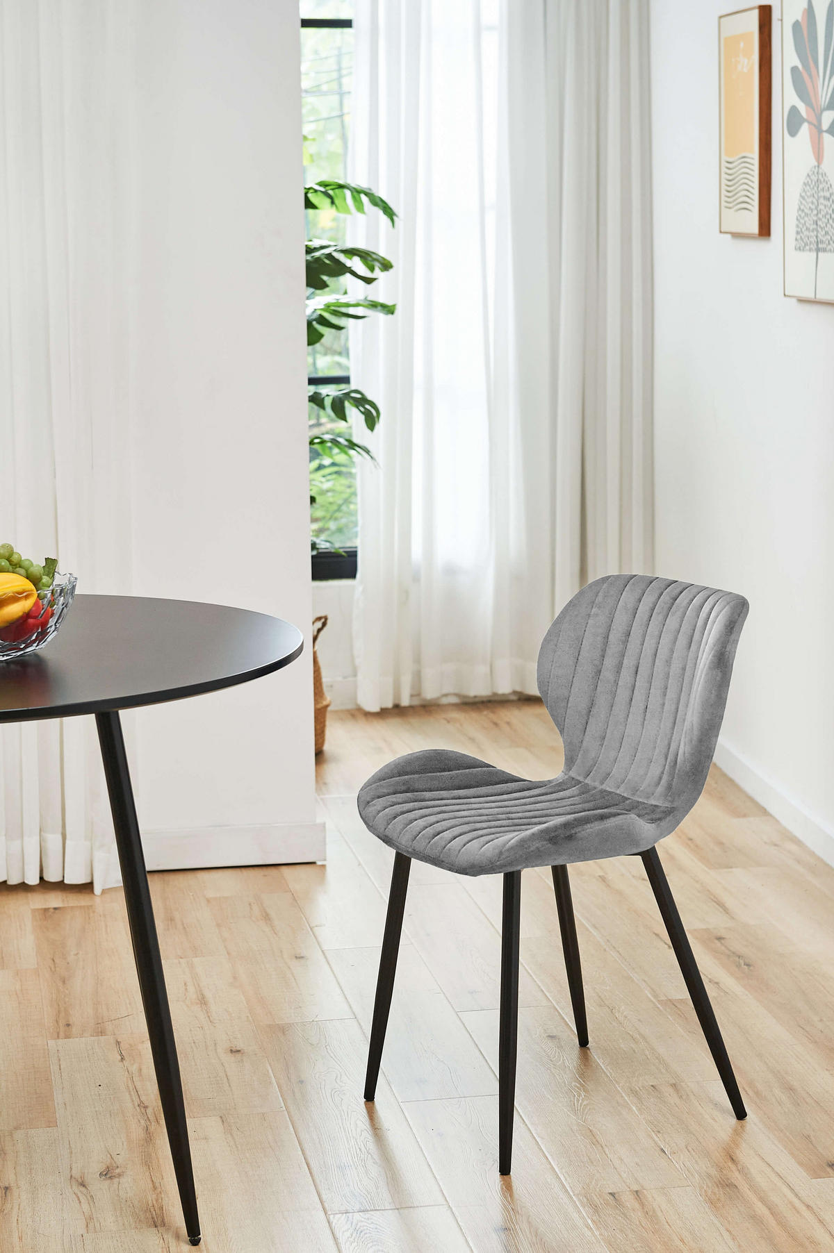ČALÚNENÁ STOLIČKA, zamat, kovové nohy, sivá, 44/77/51,5 - sivá, textil (44/77/52cm) - RAUMHIRSCH FURNITURE