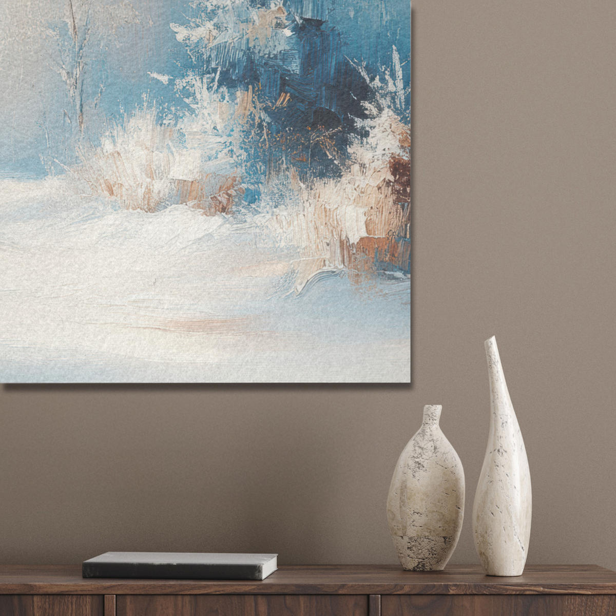 AKUSTIKPANEEL Wald - Winter - Natur - Abstrakt - Schnee 80x60 cm - Weiß, Textil (80/0.9/60cm) - MuchoWow