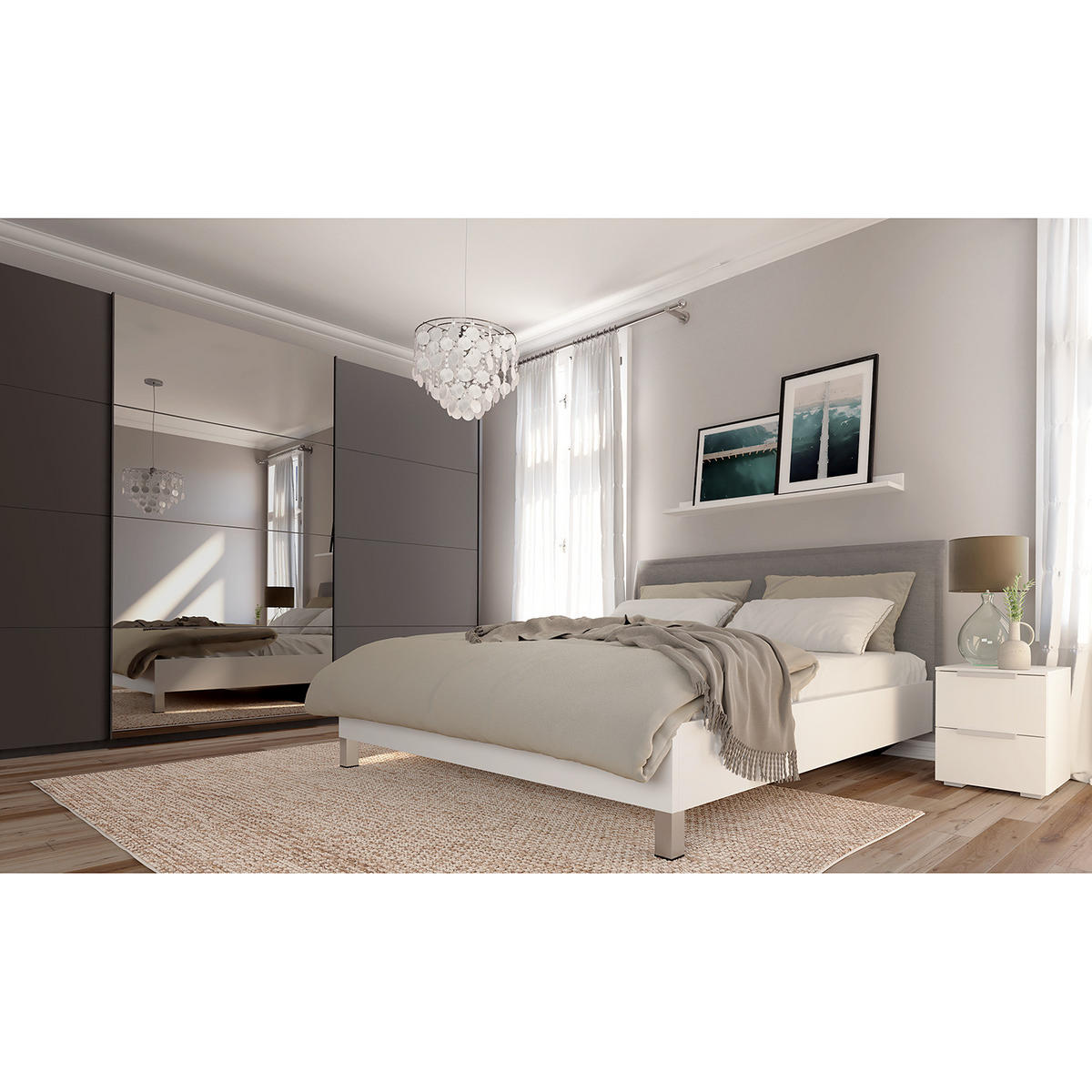 SCHWEBETÜRENSCHRANK - Graphitfarben, Glas/Holzwerkstoff (360/236/68cm) - home24