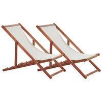 LIEGESTUHL Set mit 2 klappbaren Dunkelbraun Anzio - Weiß, Holz (54/70/97cm)