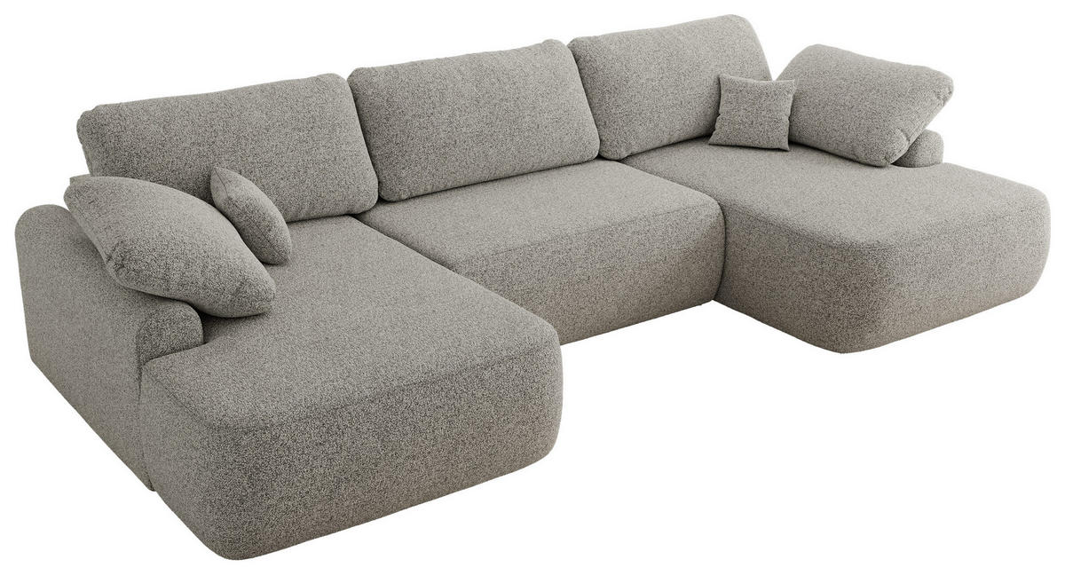 WOHNLANDSCHAFT CUBO U Hellgrau Struktur - Hellgrau/Schwarz, Kunststoff/Textil (370/100/187cm) - MKS