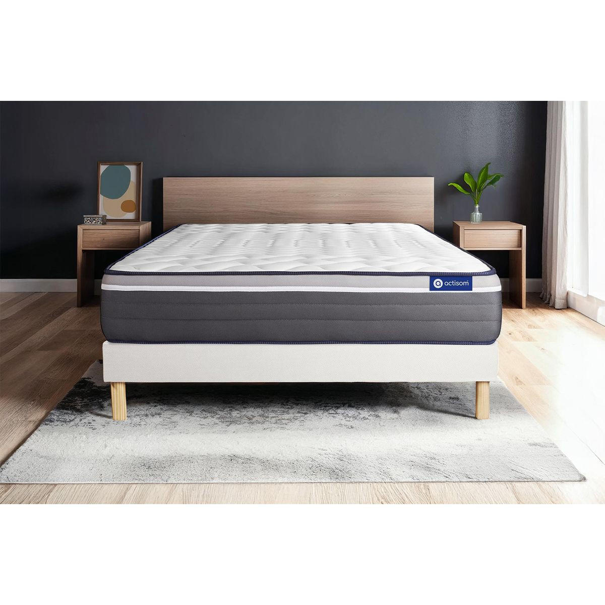 BETT Actimemo plus Memory-Schaum 160 x 210 cm h4 - Kit Bettgestell Weiß - Beige/Weiß, Karton/Holz (160/210cm) - ACTISOM