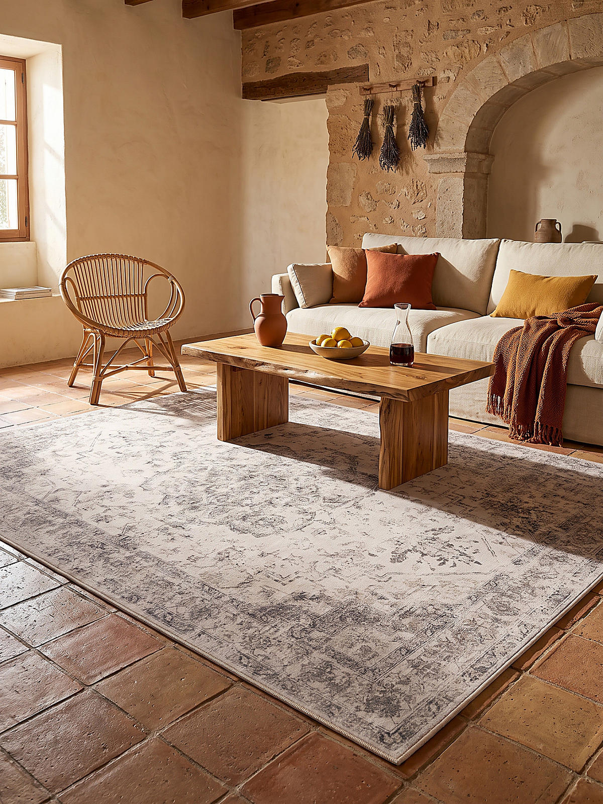 TEPPICH Kurzflor, waschbar, mit floralen Ornamenten, VERNANTE in Beige-Grau, 160 x 230 cm - Beige, Textil (160/230cm) - KADIMA DESIGN