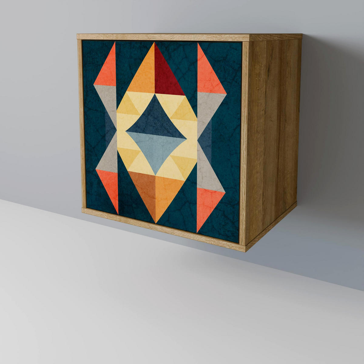 SIDEBOARD CRACKED ILLUSION, Eichefarben, 57,5x42x70,5 cm, Schwarze Metall-Sternfüße - Eichefarben/Multicolor, Holzwerkstoff/Metall (57.5/70.5/42cm) - SpaceRebels