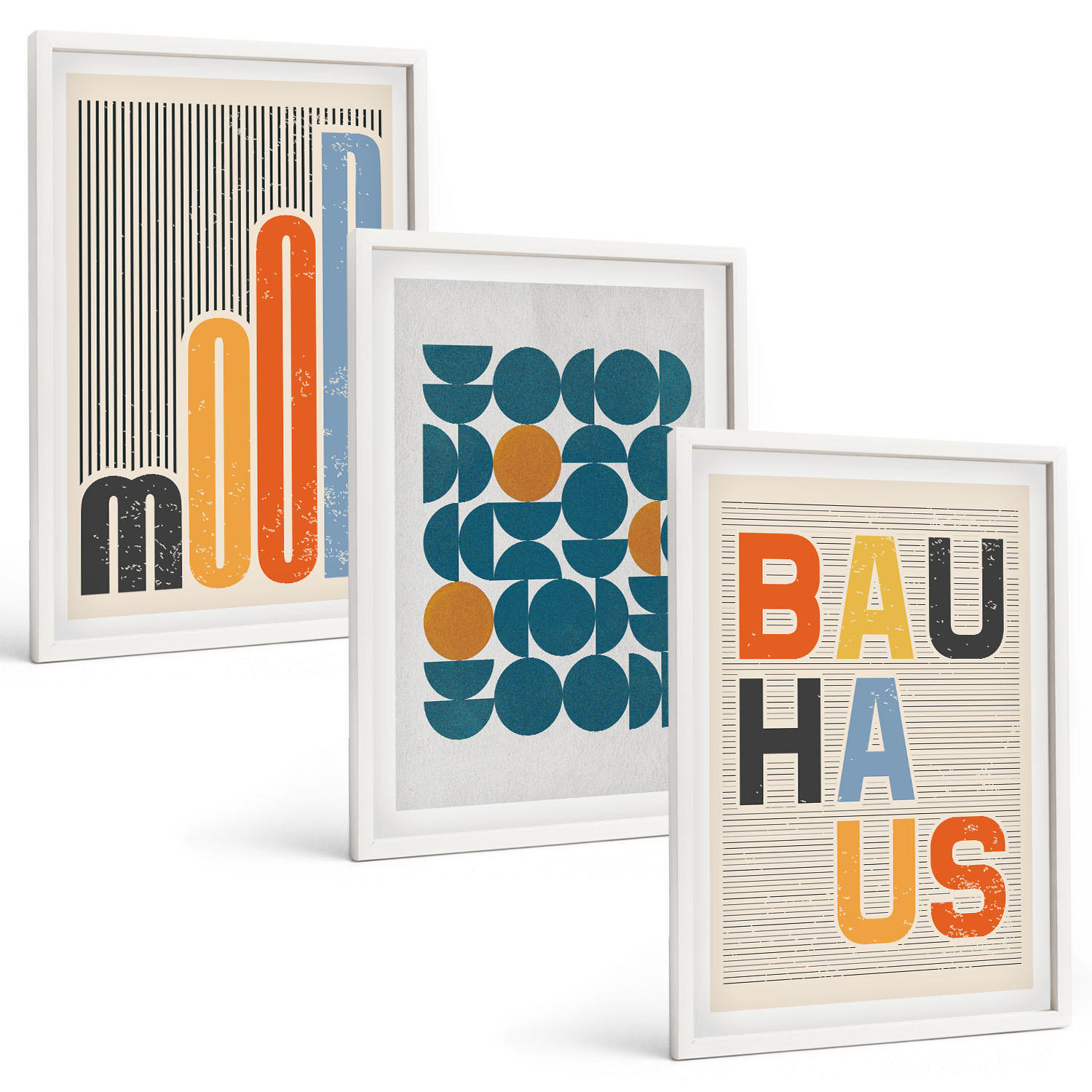 BILDER SET 3er Set - 40x60 cm Weißer Rahmen - Geometrische Muster im Bauhaus-Stil - Weiß, Kunststoff (40/60cm) - TULUP
