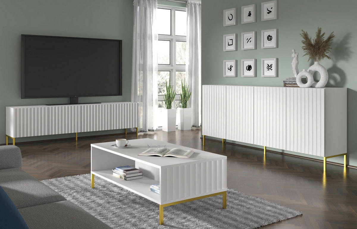 KOMMODE Weiß, Gold 200/87/42 - Weiß, Holzwerkstoff (200/87/42cm) - RAUMHIRSCH FURNITURE
