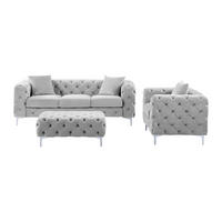 COUCHGARNITUR mit Sessel - 5 Personen - Samt, Stoff - Hellgrau - EDWINA - Hellgrau, Textil (103/76/62cm) - Vente-Unique