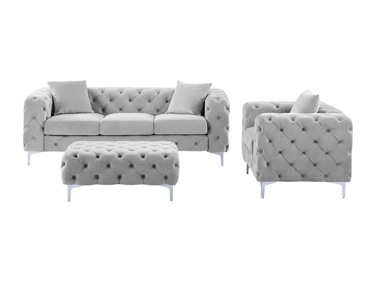 SOFAGARNITUR ohne Schlaffunktion - 5 -Sitzer - Samt - hellgrau - EDWINA - Hellgrau, Textil (220/76/91cm) - Vente-Unique