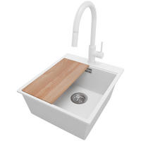 GRANITSPÜLE Oslo, 2-er set Weiß 43/50 cm 1 Becken + Küchenarmatur 40/20 cm + Ablauf-Set + Schneidebrett ab 45er Unterschrank - Chromfarben/Beige, Kunststoff (43/20/50cm) - Primagran