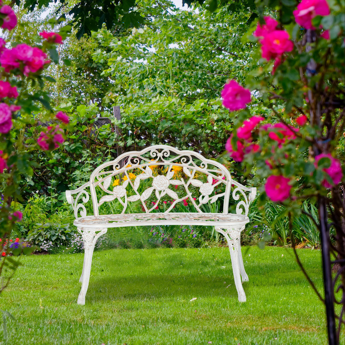GARTENBANK - Weiß, Metall (98/78/57cm) - Relaxdays