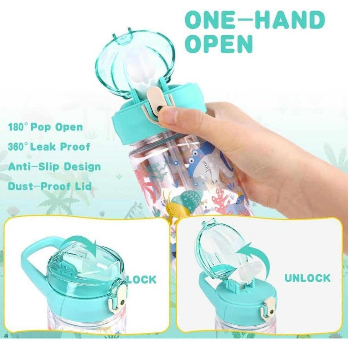 KINDER-TRINKFLASCHE mit Strohhalm 500 ml Cyan Meerestier - Multicolor, Kunststoff (19/19cm)