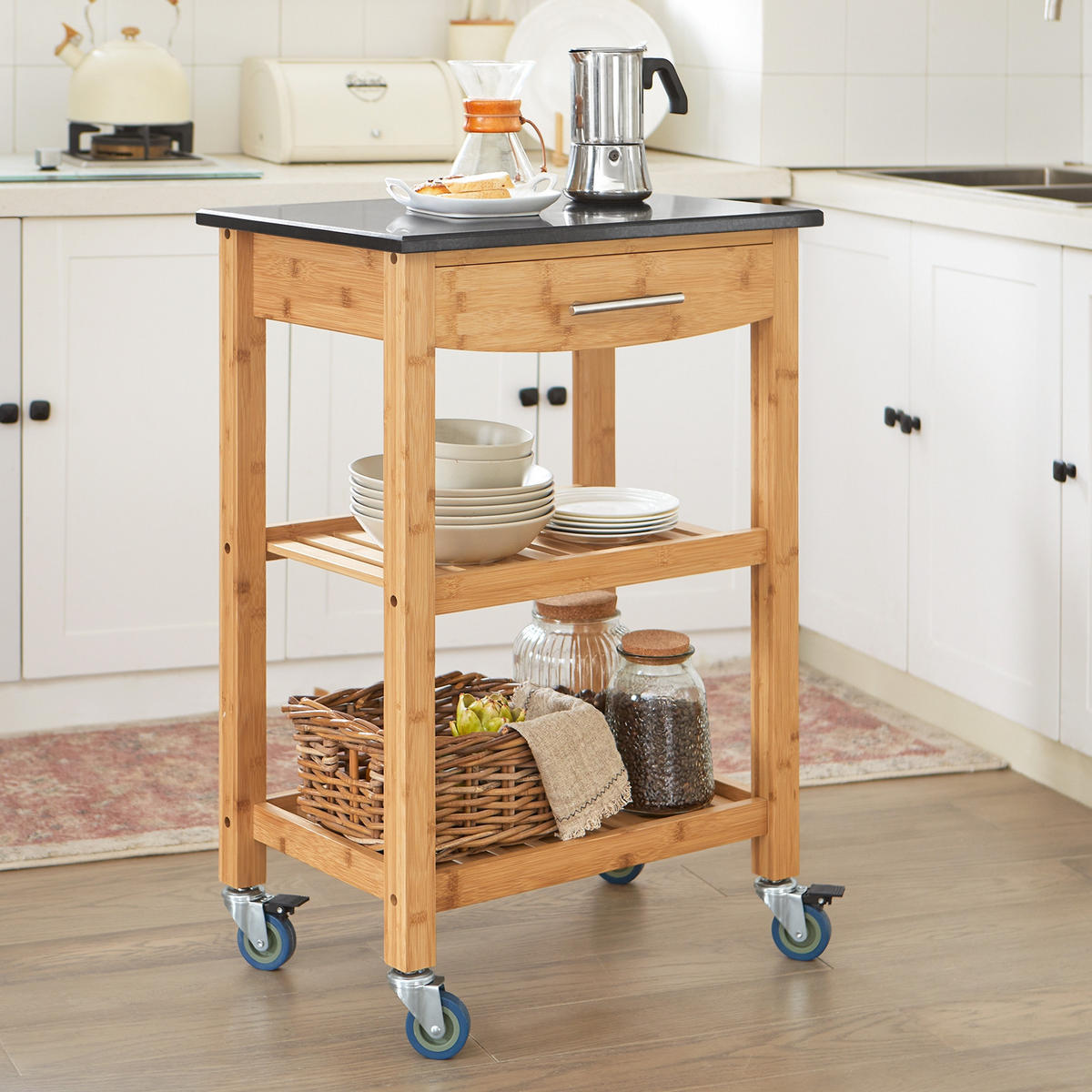 SERVIERWAGEN Bambus - Naturfarben, Naturmaterialien (58/85/40cm) - SoBuy