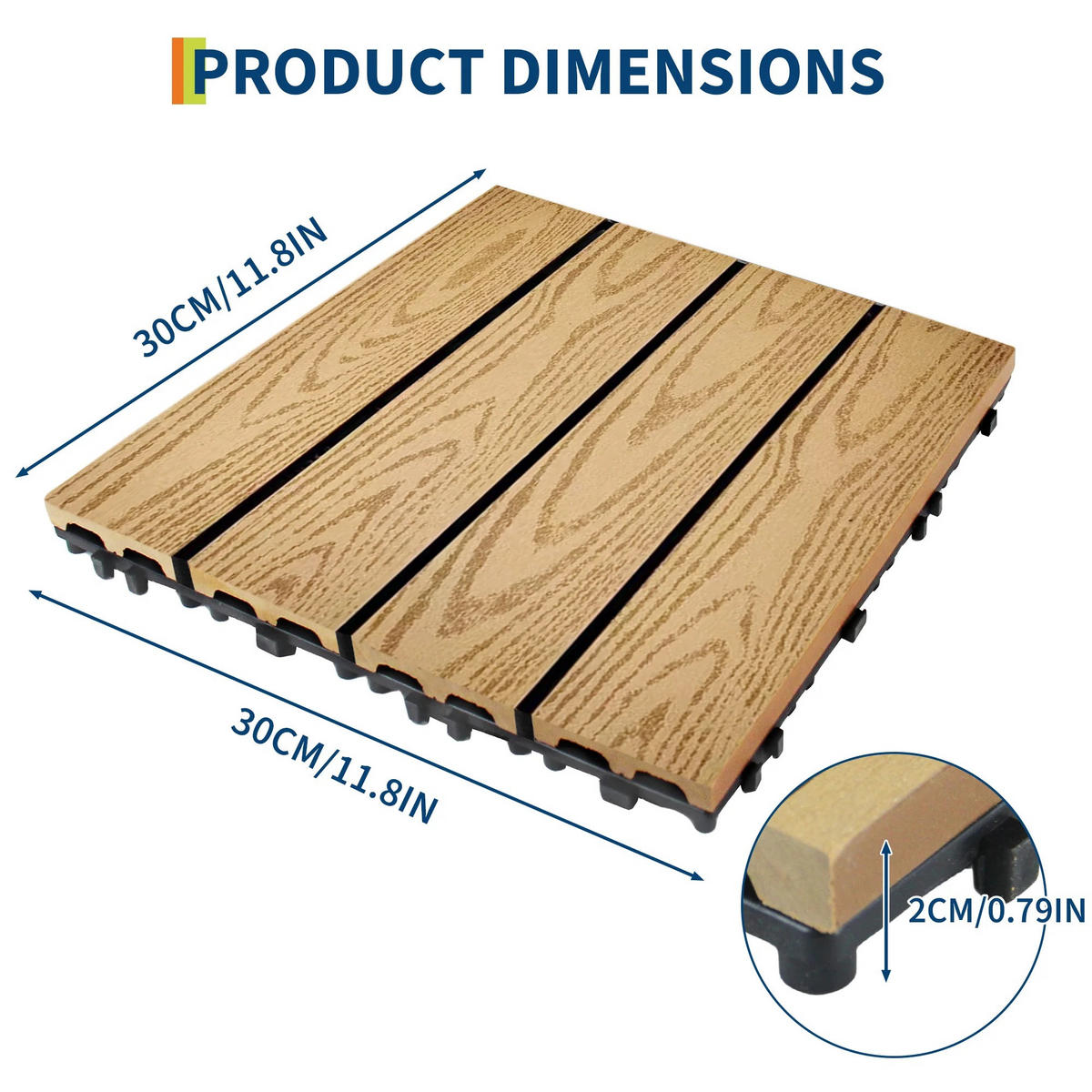 TERRASSENFLIESE 27-teilig 12x12 Zoll, Holzoptik - Hellbraun, Holz (30/30/2cm) - Kaket