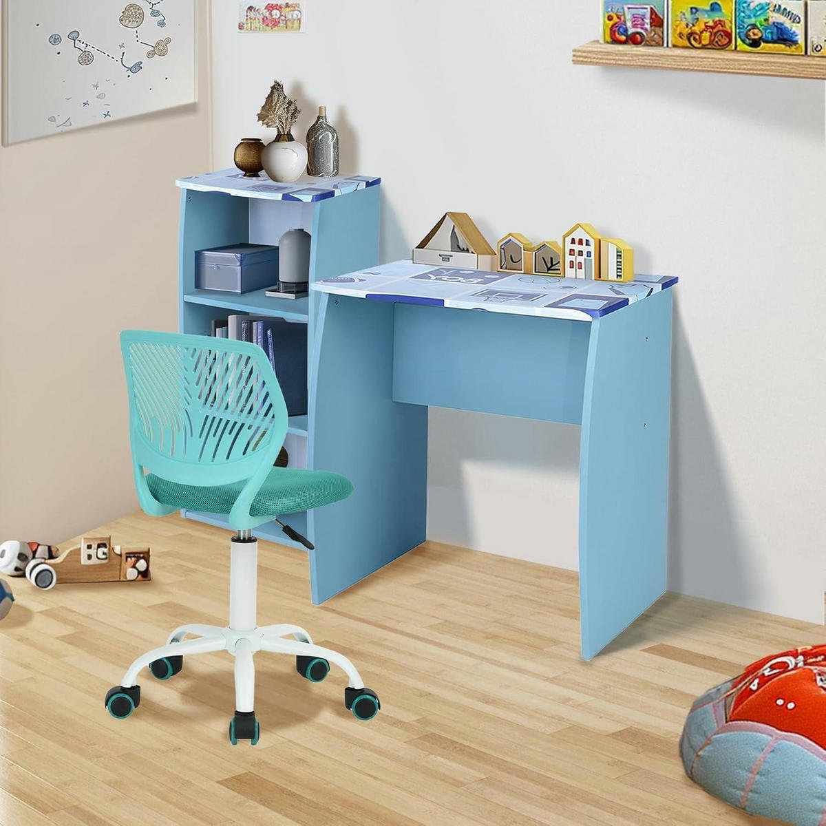 SCHREIBTISCHSTUHL 2-teiliges Set Stoff Blau/Türkis - Multicolor, Kunststoff (38.5/75/40cm)
