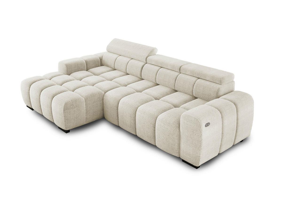 ECKSOFA OMBO 285x168x77/97 cm, Links, Schlaffunktion, elektr. Sitz, Kopfstützen, hydrophober EDEN-Stoff – Weiß - Weiß, Holz/Textil (168/285cm) - DomoHome